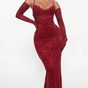 Brand New - Romance Glove Dress Set - Burgundy